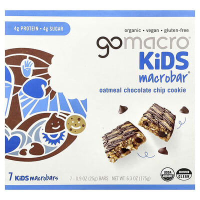Детское печенье GoMacro® MacroBar®, шоколадное с овсянкой, 7 шт. по 0.9 oz (25 g)
