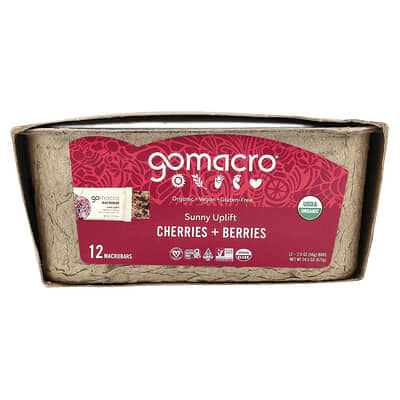 Батончики MacroBar®, Sunny Uplift®, Cherries + Berries, 12 шт, 2 oz (56 g) каждый