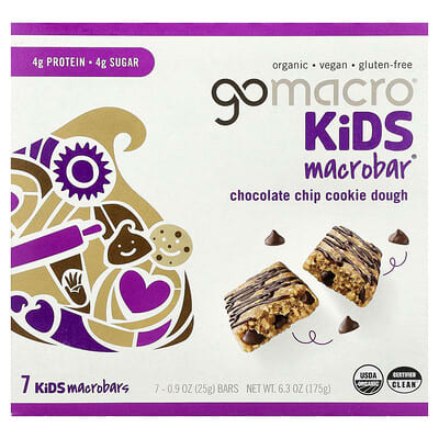 Детские батончики GoMacro MacroBar®, Chocolate Chip Cookie Dough, 7 шт.