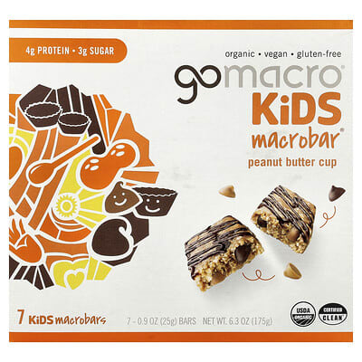 Детские батончики GoMacro MacroBar®, арахисовая паста, 7 шт., 0.9 oz