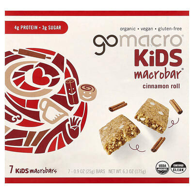 Детские батончики MacroBar®, Cinnamon Roll, 7 штук, 0.9 oz (25 g) каждый