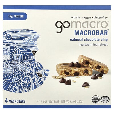 GoMacro MacroBar® Oatmeal Chocolate Chip, 4 батончика по 2.3 oz (65 g)