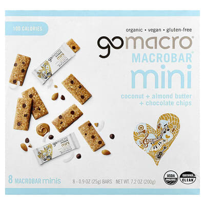 Батончики MacroBar® Mini Coconut + Almond Butter + Chocolate Chip, 8 шт, 0.9 oz (25 g) каждый
