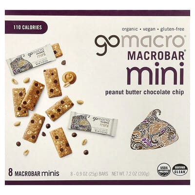 Батончики MacroBar® Mini, Peanut Butter Chocolate Chip, 8 штук по 0.9 oz (25 g)