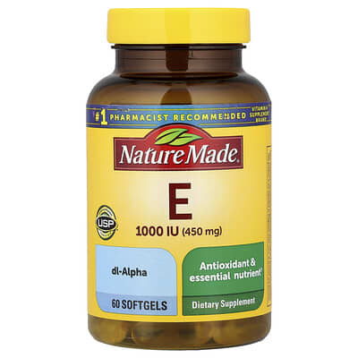 Nature Made витамин E, 450 мг (1,000 IU), 60 мягких капсул