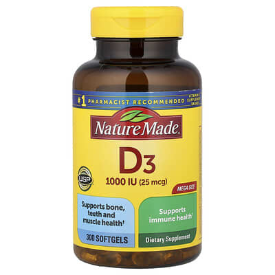 Vitamin D3, 25 mcg (1,000 IU), 300 Softgels