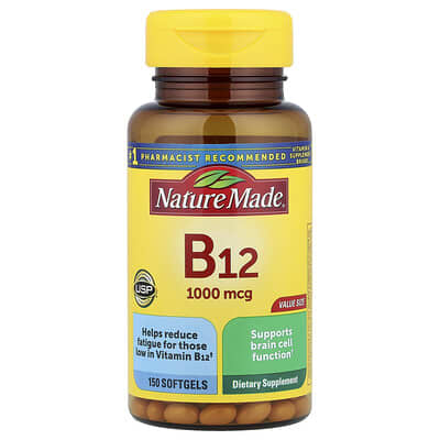 Витамин B12 Nature Made, 1,000 mcg, 150 мягких капсул