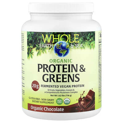 Whole Earth & Sea®, Organic Protein & Greens, Chocolate, 1.62 lbs (736 g)