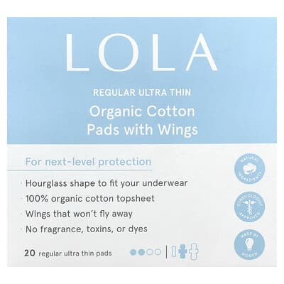 Органические ватные диски Lola с крылышками, Regular, Ultra Thin, 20 Pads