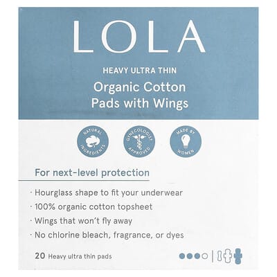 Organic Cotton Pads with Wings, Heavy, Ultra Thin, 20 Pads