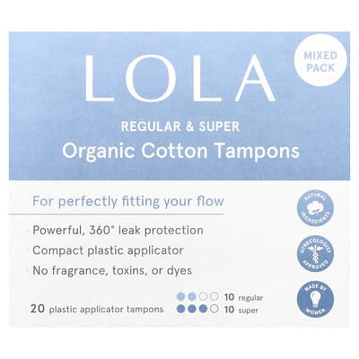 Lola Органические хлопковые тампоны, Regular & Super, 20 шт