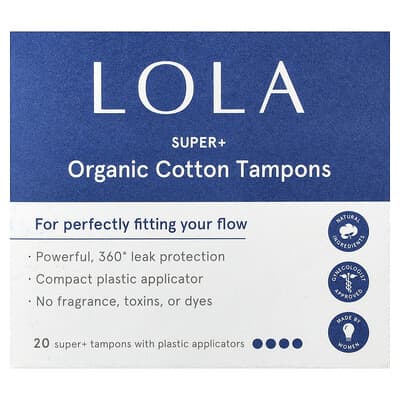 Lola органические тампоны с пластиковыми аппликаторами Super+, 20 шт.