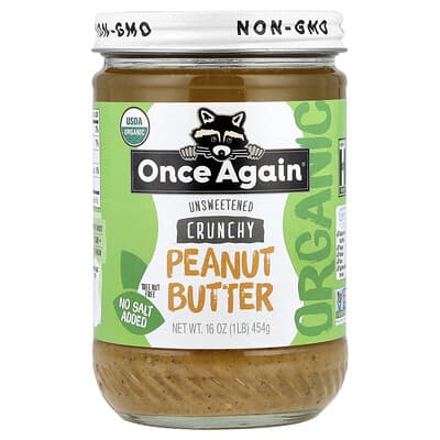Organic Peanut Butter, Crunchy, Unsweetened, No Salt, 16 oz (454 g)