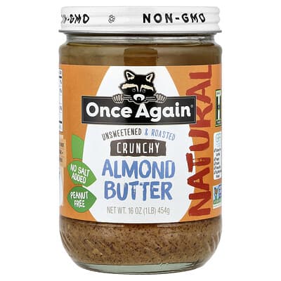 Миндальное масло Once Again, Crunchy, Unsweetened & Roasted, 16 oz (454 g)