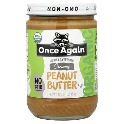 Organic Peanut Butter, Creamy, Lightly Sweetened, 16 oz (454 g)