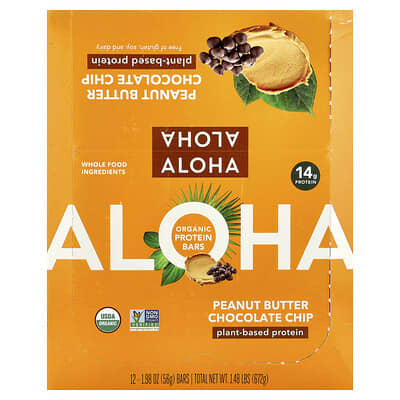 Aloha Протеиновые батончики Peanut Butter Chocolate Chip 12 шт. по 1.98 oz (56 g)