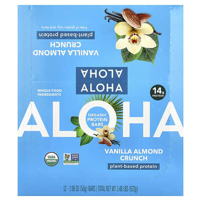 Протеиновые батончики Aloha Organic Vanilla Almond Crunch 12 шт. 1.98 oz (56 g)