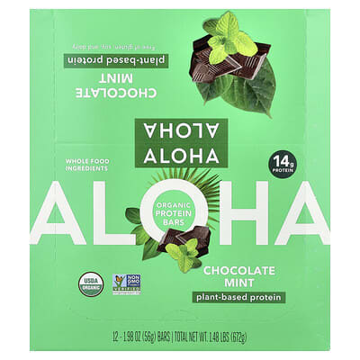 Aloha Протеиновые батончики Organic, Chocolate Mint, 12 штук, 1.98 oz (56 g) каждый