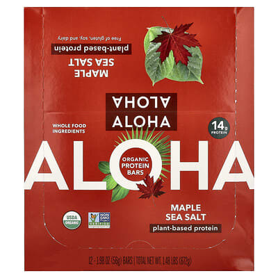 Протеиновые батончики Aloha Organic Protein Bars, Maple Sea Salt, 12 Bars, 1.98 oz (56 g) Each
