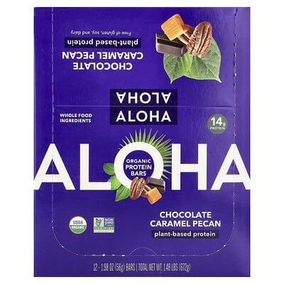 Aloha Протеиновые батончики Organic Protein Bars, шоколад-карамель-пекан, 12 шт, 1.98 oz (56 g) каждый