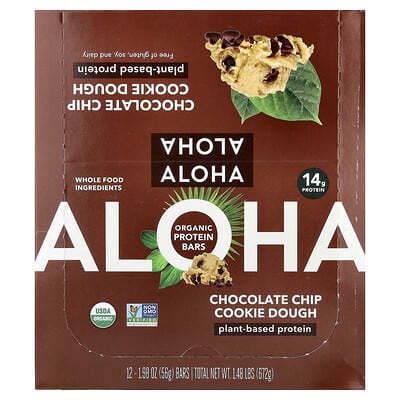 Органические протеиновые батончики Aloha Chocolate Chip Cookie Dough 12 шт