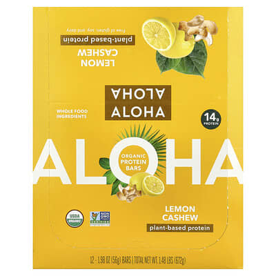 Aloha Протеиновые батончики, лимонный кешью, 12 шт, 1.98 oz (56 g) каждый