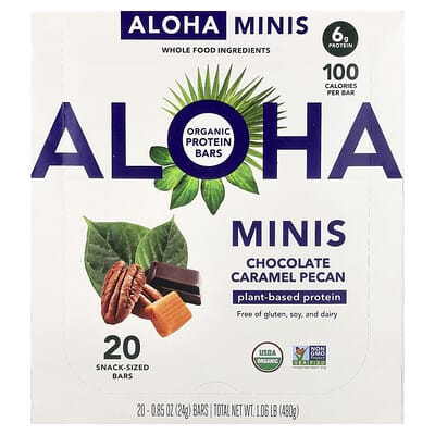Протеиновые мини-батончики Aloha Organic Chocolate Caramel Pecan 20 шт
