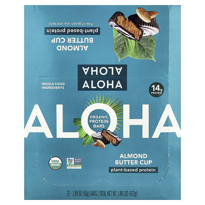 Протеиновые батончики Aloha Organic Protein Bars, Almond Butter Cup, 12 Bars, 1.98 oz (56 g) Each