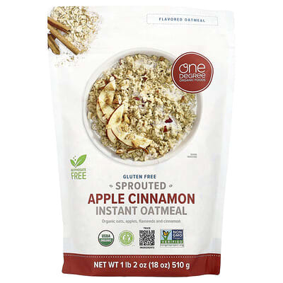 Овсянка быстрого приготовления One Degree Organic Foods, яблоко-корица, 18 oz (510 g)
