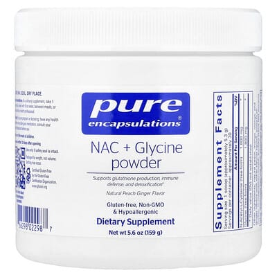 Порошок NAC + Glycine, натуральный персик и имбирь, 5.6 oz (159 g)