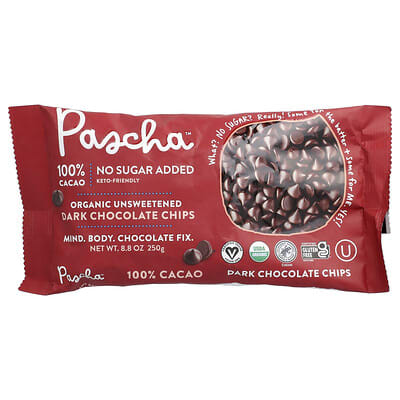Pascha органическая темная шоколадная крошка, без сахара, 100% какао, 8.8 oz (250 g)