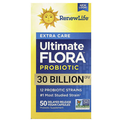 Extra Care, Ultimate Flora™ пре- и пробиотики, 50 веганских капсул с замедленным высвобождением