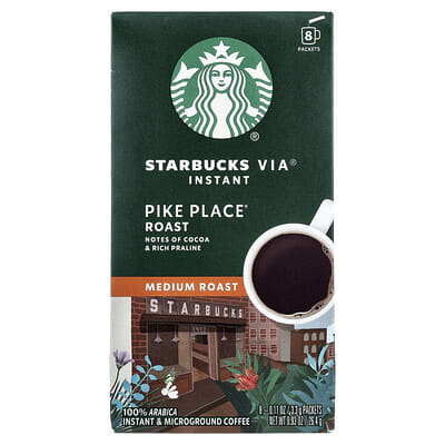 Растворимый кофе VIA® Instant Coffee, Pike Place® Roast, Medium Roast, 8 пакетов, 0.11 oz (3.3 g) каждый