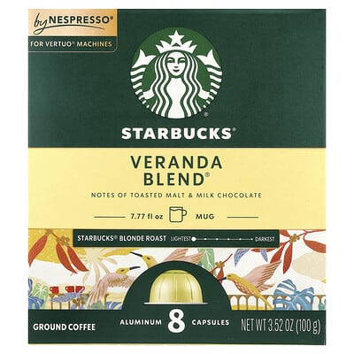 Кофе Nespresso®, Veranda Blend®, молотый, светлая обжарка, 8 алюминиевых капсул, 3.52 oz (100 g)
