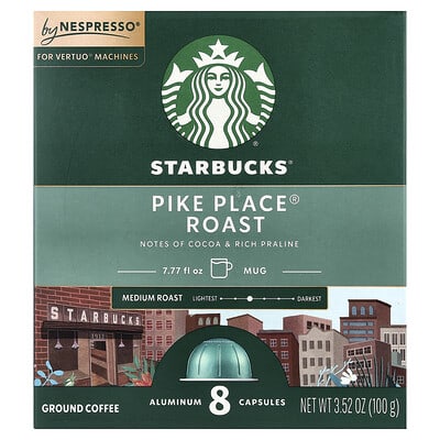 Nespresso®, Pike Place® Roast, Ground, Medium Roast, 8 Aluminum Capsules