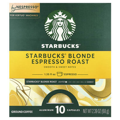 Nespresso Blonde Espresso Roast молотый, 10 алюминиевых капсул, 2.39 oz (68 g)