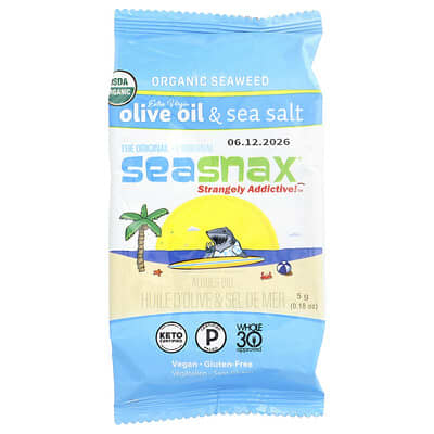 SeaSnax Органические водоросли с оливковым маслом Extra Virgin и морской солью, 0.18 oz (5 g)