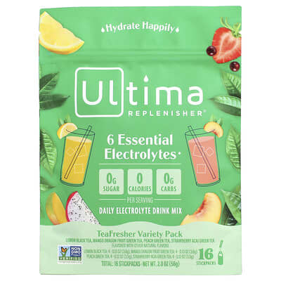 Ultima Replenisher Электролиты, напиток, Tea Fresher Variety Pack, 16 Stickpacks, 2 oz (56 g)