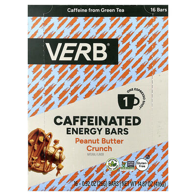 Энергетические батончики Caffeinated Peanut Butter Crunch, 16 шт, 0.92 oz (26 g) каждый