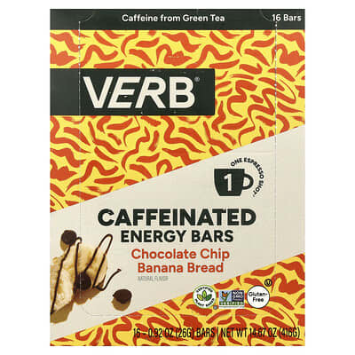 Энергетический батончик Verb Energy Chocolate Chip Banana Bread, 16 шт, 0.92 oz (26 g) каждый