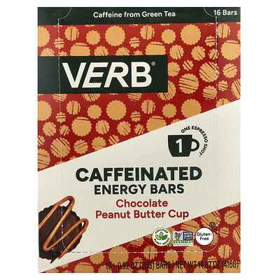 Caffeinated Energy Bars, Chocolate Peanut Butter Cup, 16 Bars, 0.92 oz (26 g) Each