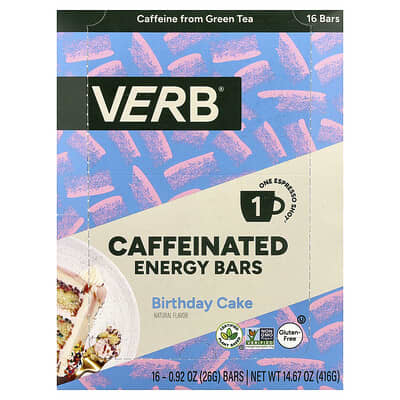 Caffeinated Energy Bars, Birthday Cake, 16 Bars, 0.92 oz (26 g) Each
