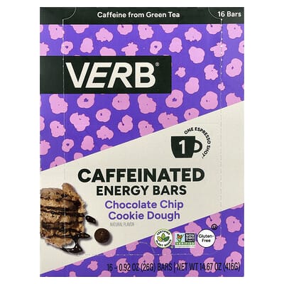 Caffeinated Energy Bars, Chocolate Chip Cookie Dough, 16 Bars, 0.92 oz (26 g) Each