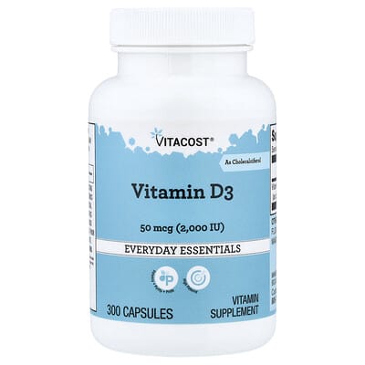 Vitamin D3, 50 mcg (2000 IU), 300 Capsules