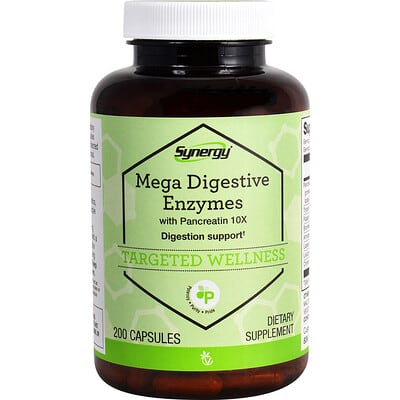 Пищеварительные ферменты Synergy® Mega Digestive Enzymes With Pancreatin 10X, 200 капсул