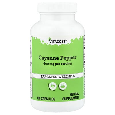 Перец Кайенский Vitacost, 180 Capsules (300 mg per Capsule)