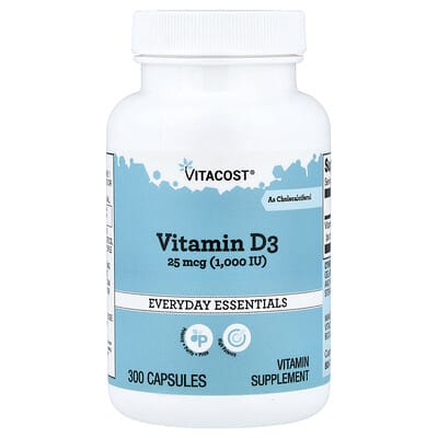 Vitamin D3, 25 mcg (1,000 IU), 300 Capsules