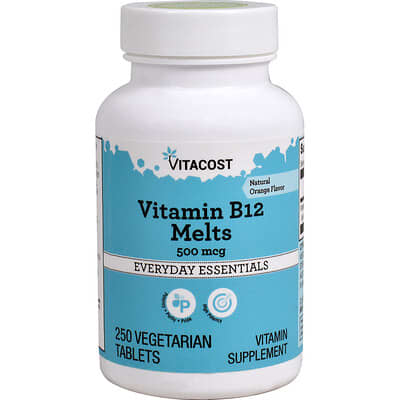 Vitacost Everyday Essentials Витамин B12 в таблетках, натуральный апельсин, 500 mcg, 250 шт