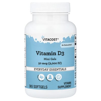 Vitacost Витамин D3 Mini Gels, 50 mcg (2,000 IU), 365 мягких капсул