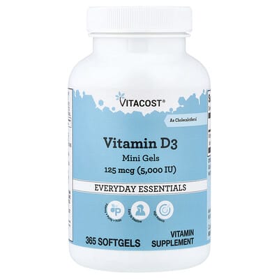 Vitacost Витамин D3 Mini Gels, 125 mcg (5,000 IU), 365 мягких капсул